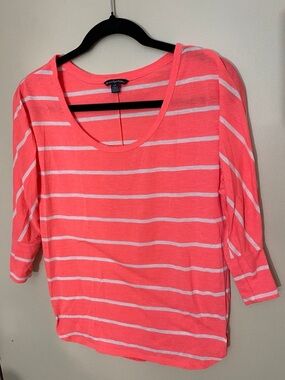 American Eagle Outfitters Coral and White Striped Scoop Neck Top